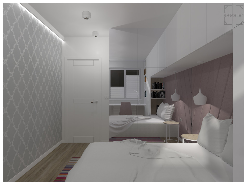 projekt sypialni z wezgłowiem tapicerowanym - projekt mieszkania Pułtusk