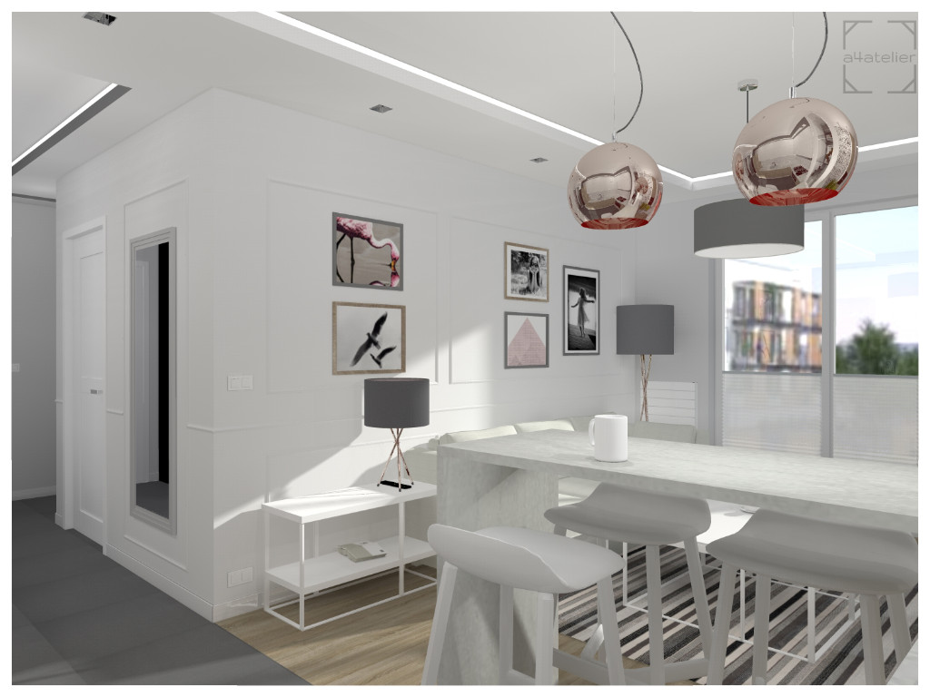 projekt kuchni otwartej na salon, projekt arku kuchennego - aranżacja mieszkania w Pułtusku
