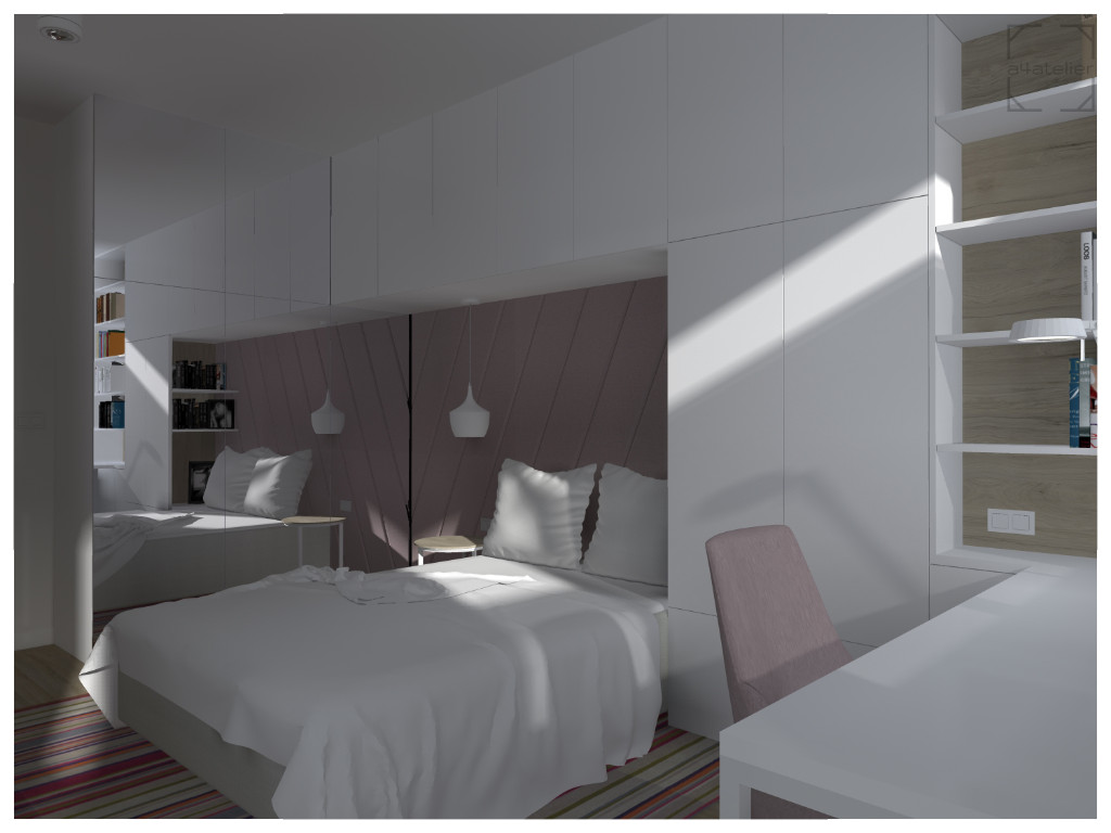 projekt sypialni z wezgłowiem tapicerowanym - projekt mieszkania Pułtusk